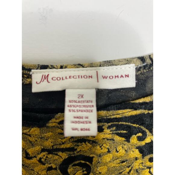 JM Collection Long Sleeve Blouse Crewneck Textured Print Plus Size Gold Brown 2X - Picture 9 of 12